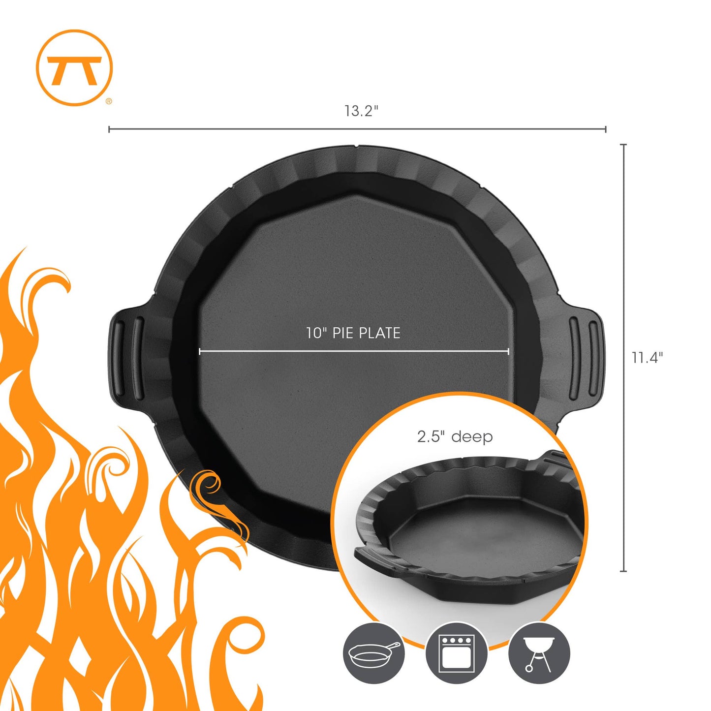 Outset Cast Iron Pie Pan For Oven, Stove, and Grill, 10"
