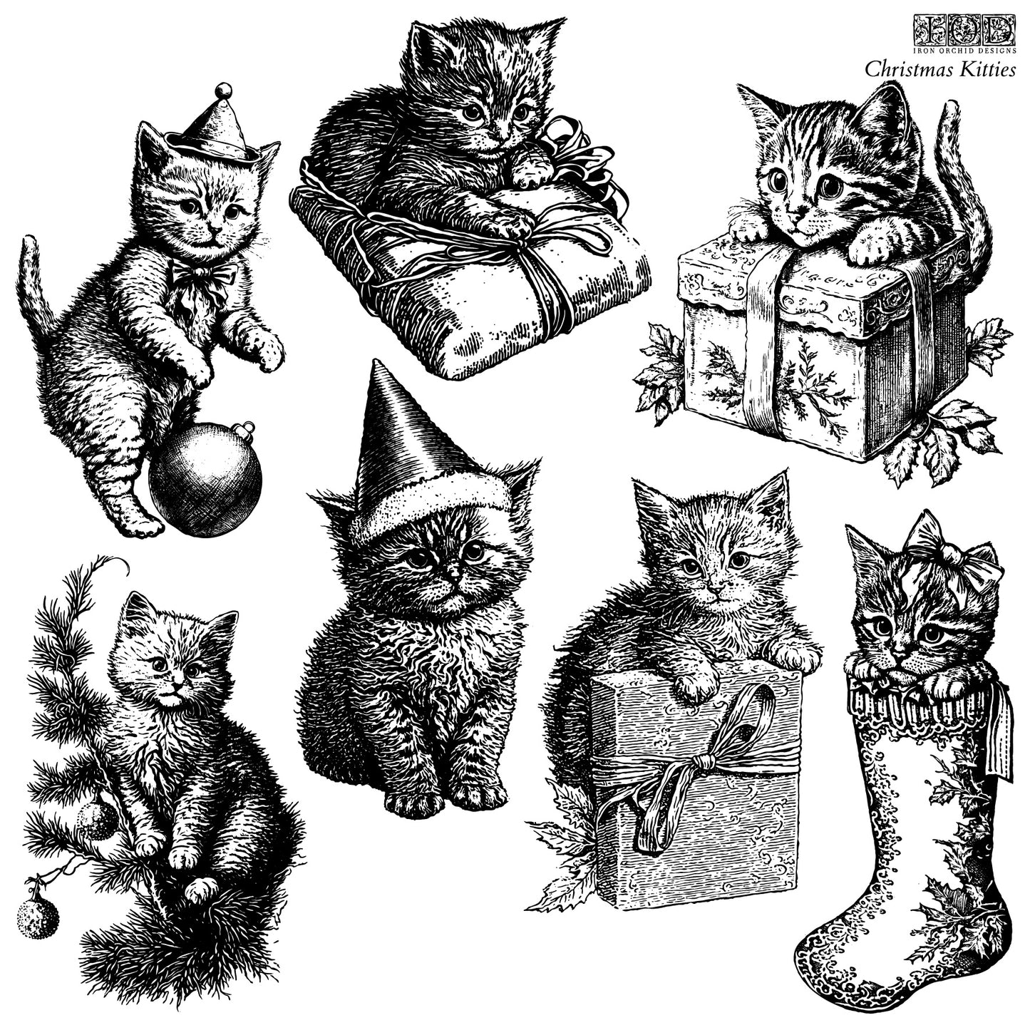 Christmas Kitties  IOD Decor Stamp