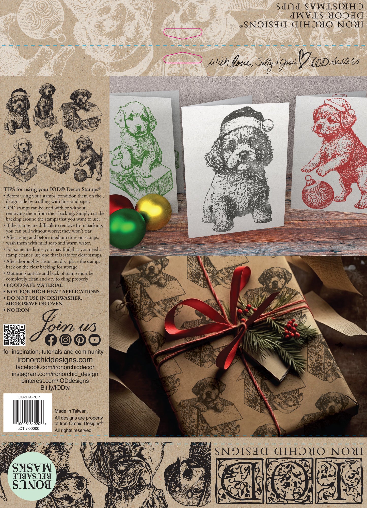 Christmas Pups 12x12 IOD Decor Stamp