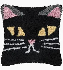 C&F Home 8" x 8" Spooky Cat Face Hooked Petite Halloween Throw Pillow