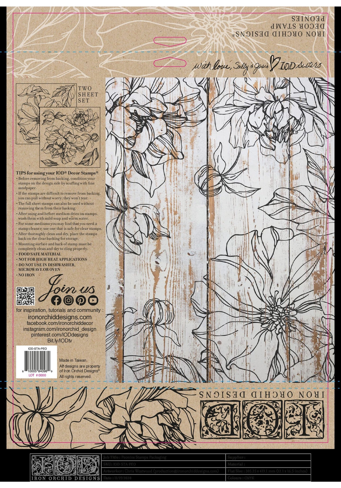 PEONIES 12×12 IOD STAMP