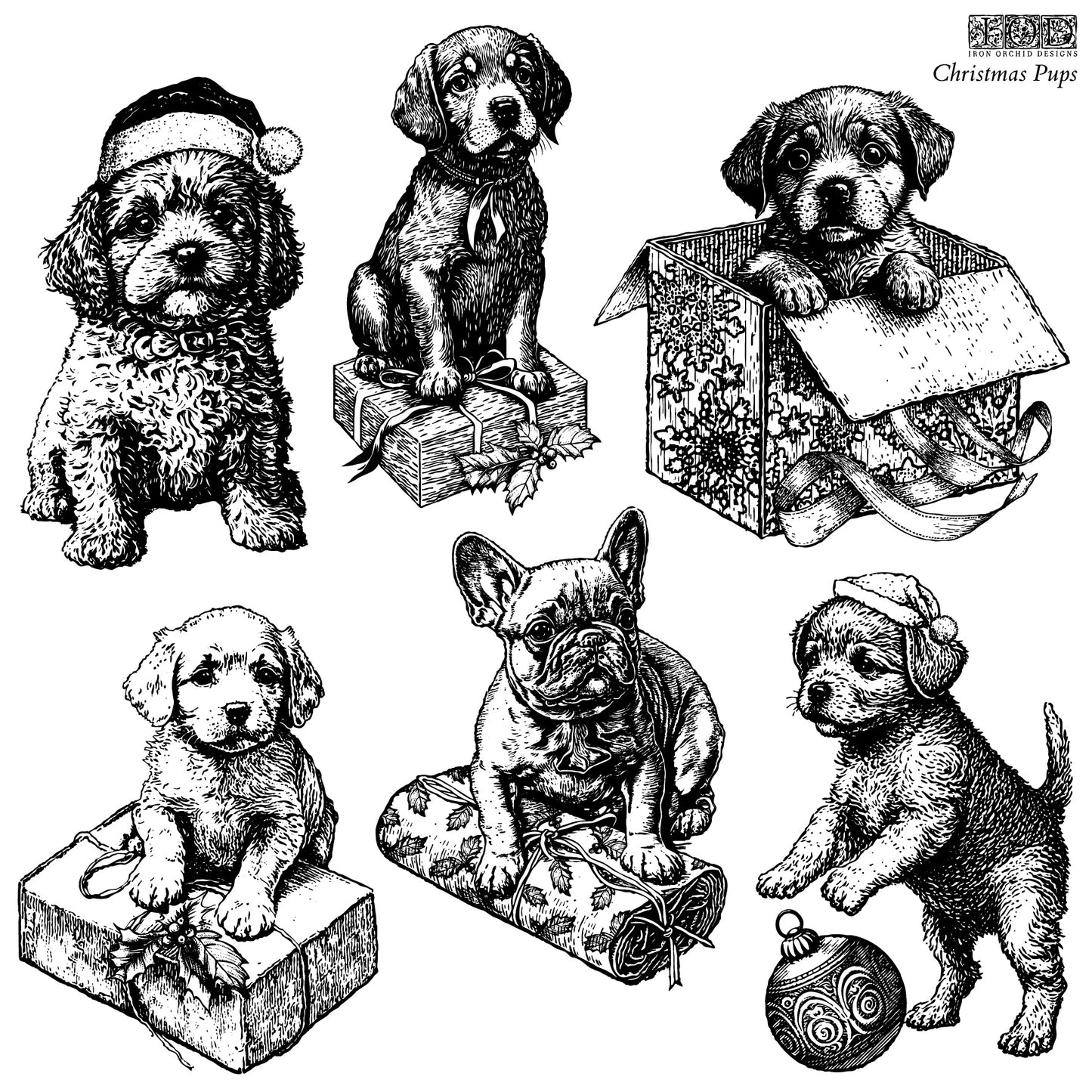 Christmas Pups 12x12 IOD Decor Stamp